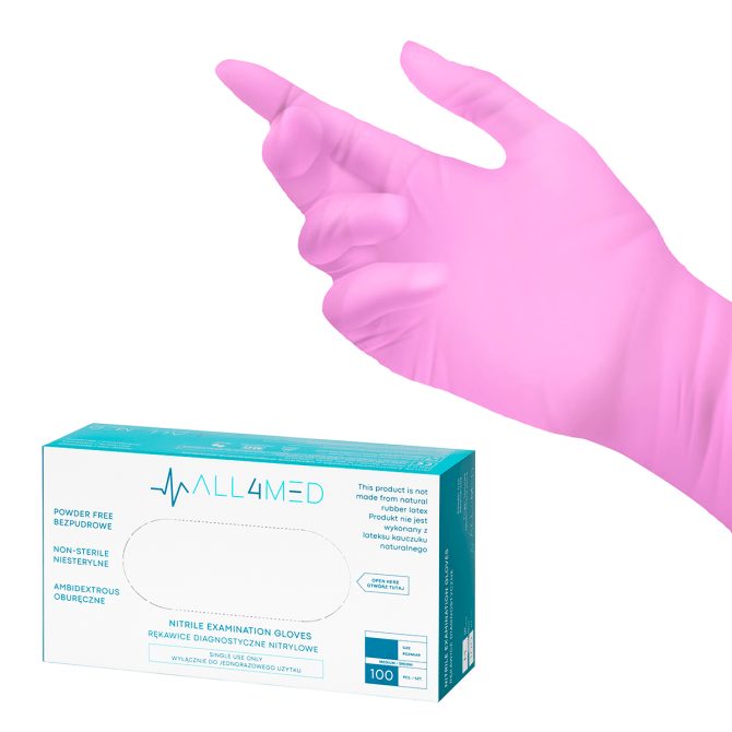 Rukavice nitrilne roze All4med – M 100/1 - Image 3