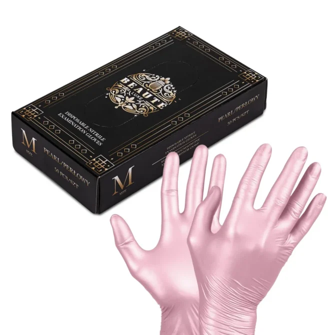 Rukavice nitrilne M - PEARL PINK 50/1