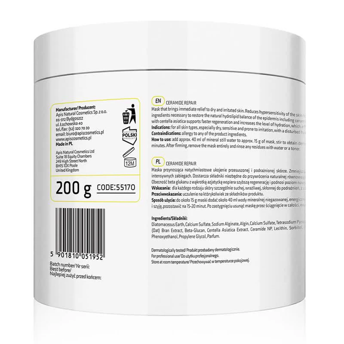 Apis maska CERAMIDE REPAIR Umirujuća maska od algi s ceramidima i beta glukanom 200 g – prikaz 2