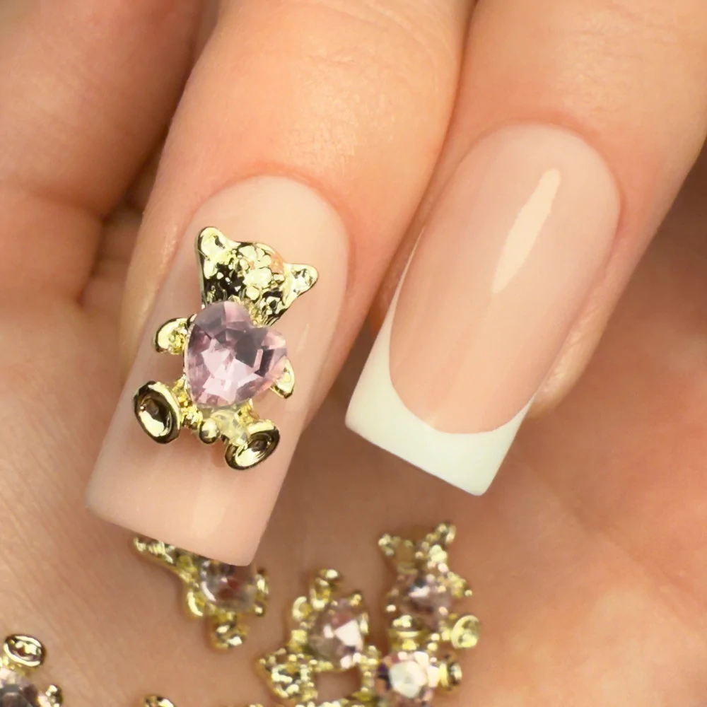 Ukrasi za nokte 3D medvjedići pink heart - 10 kom - Slika 2