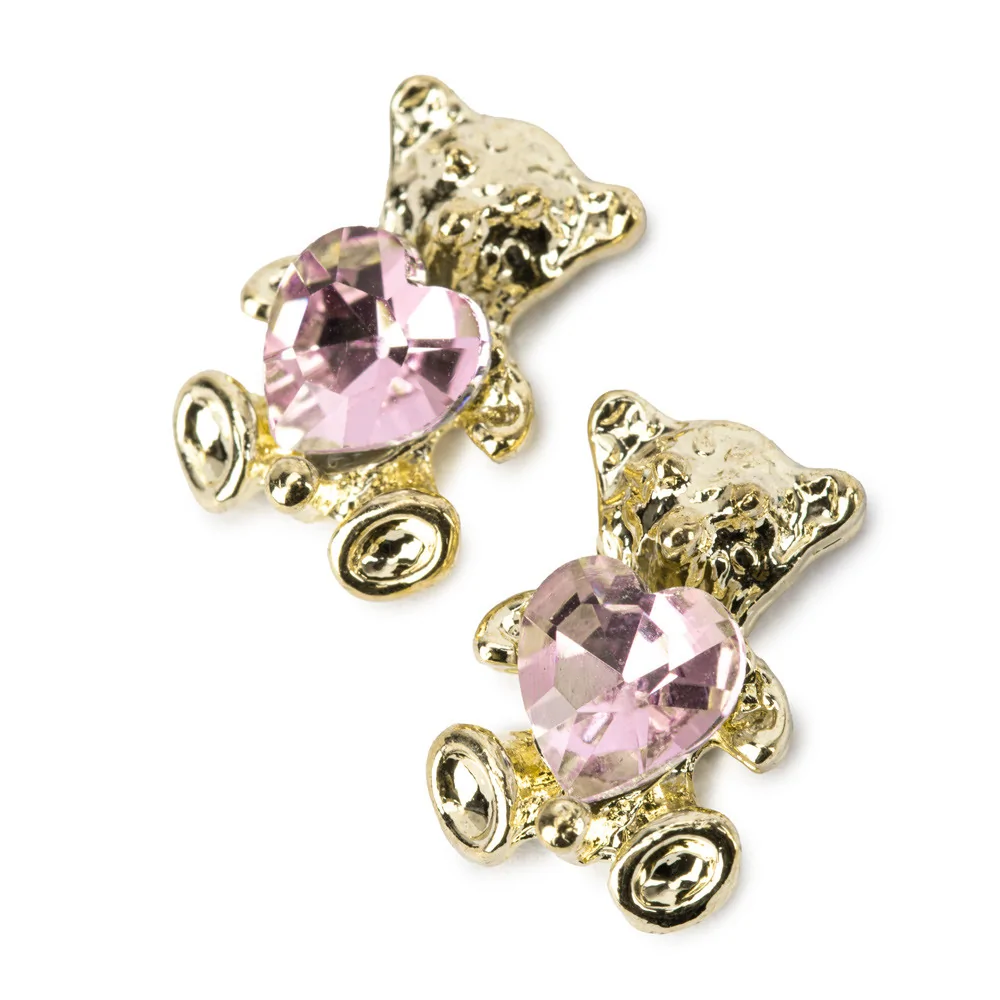 Ukrasi za nokte 3D medvjedići pink heart - 10 kom - Slika 3