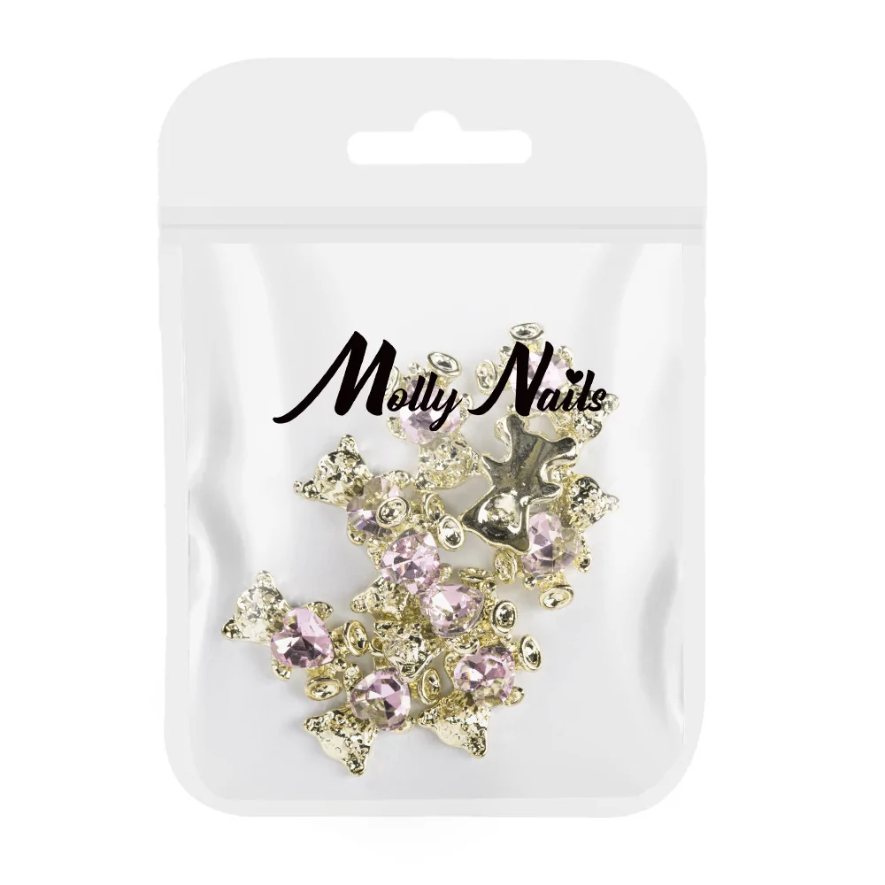 Ukrasi za nokte 3D medvjedići pink heart - 10 kom - Slika 4