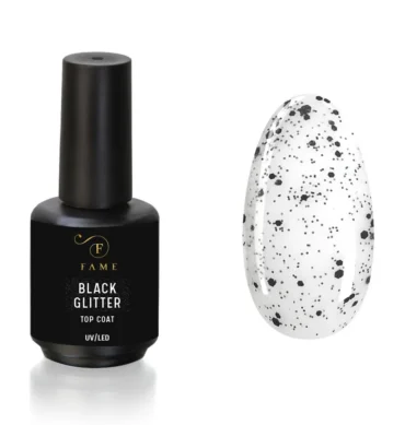 Black Glitter Top Coat - 15 ml