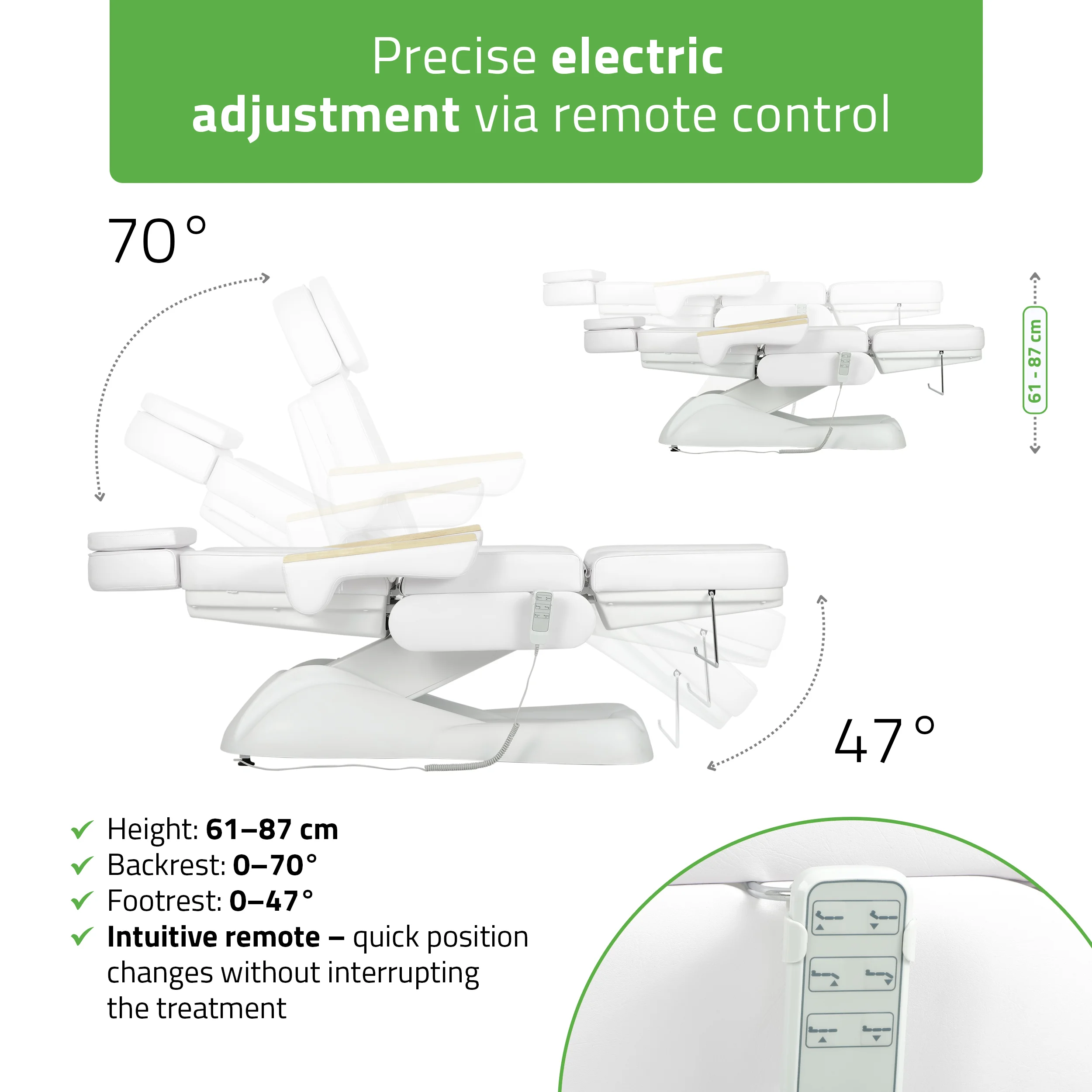 Električna kozmetička stolica PRO 4, bijela – prikaz 3